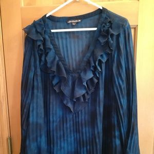 Muzak by Sienna Rose Blue Sheer Ruffle Blouse 3X